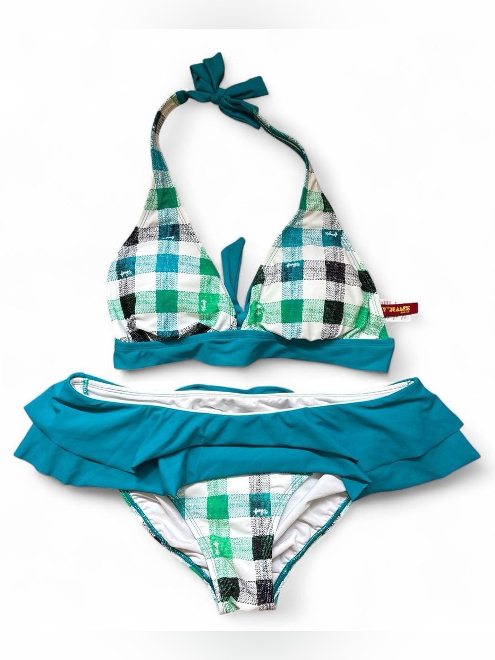 Y2K Vintage Foxy Jeans Plaid Ruffle Two-Piece Swimsuit